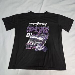 Cosmic Speed Racing Car Graphic T-Shirt Men's Black Short Sleeve Tee Size M